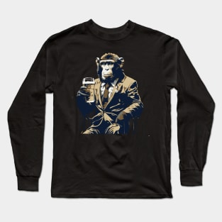 monkey drinks beer Long Sleeve T-Shirt